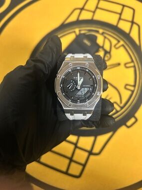 Casio G-Shock Steel Watch – Black Dial, White Strap, Sport Luxury Style, 200M WR